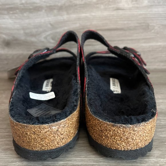 Birkenstock Arizona Rivet Plaid Red Black Shearling Regular NWB main image 9